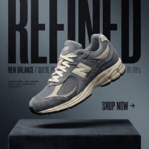 new balance refined premium sneaker ad poster (moody editorial)